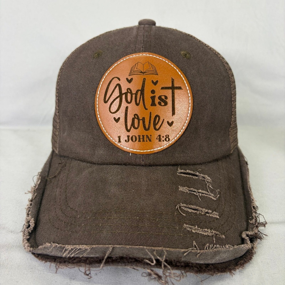 God Is Love 1 John 4:8 Christian Distressed Trucker Hat Snapback Round Patch